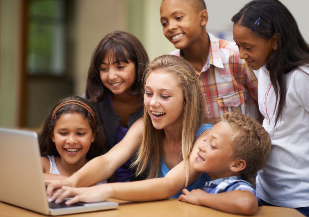 Children,,Typing,On,Computer,And,Learning,In,Classroom,For,Education,